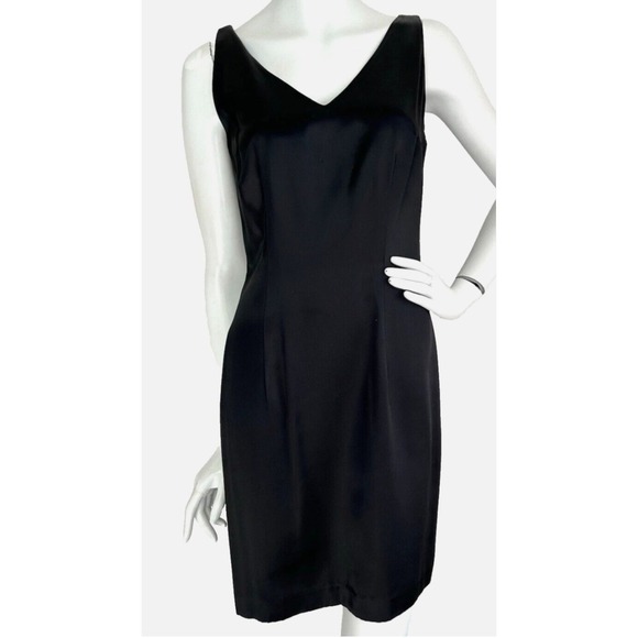 90s Marciano Guess Dress Size 6 Black Satin Made USA Sheath VNeck Sleeveless EUC - Picture 2 of 9